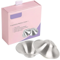 Silver metallic nursing pads with smooth rounded dome design for breastfeeding to soothe nipple soreness