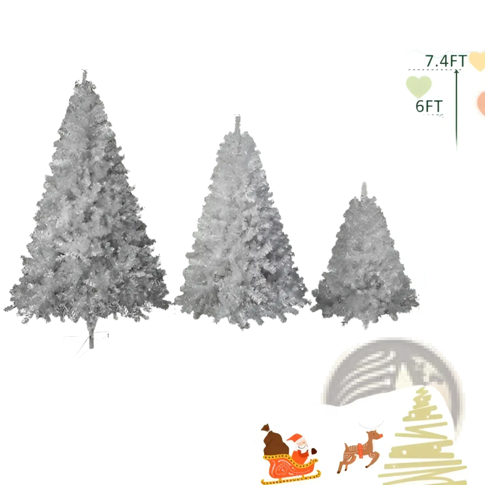 Silver pre-lit artificial christmas tree with led lights and textured frosted finish on sturdy metal stand