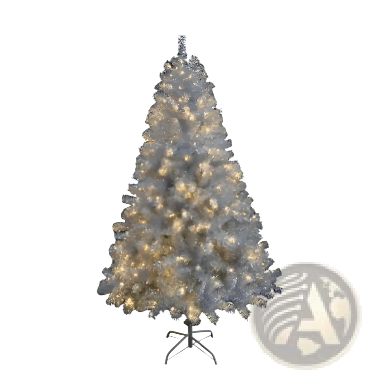 Silver pre-lit artificial Christmas tree made of durable materials with warm white LED lights for festive decoration