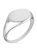 Polished silver oval signet ring in 316l stainless steel with a smooth face and a polished band