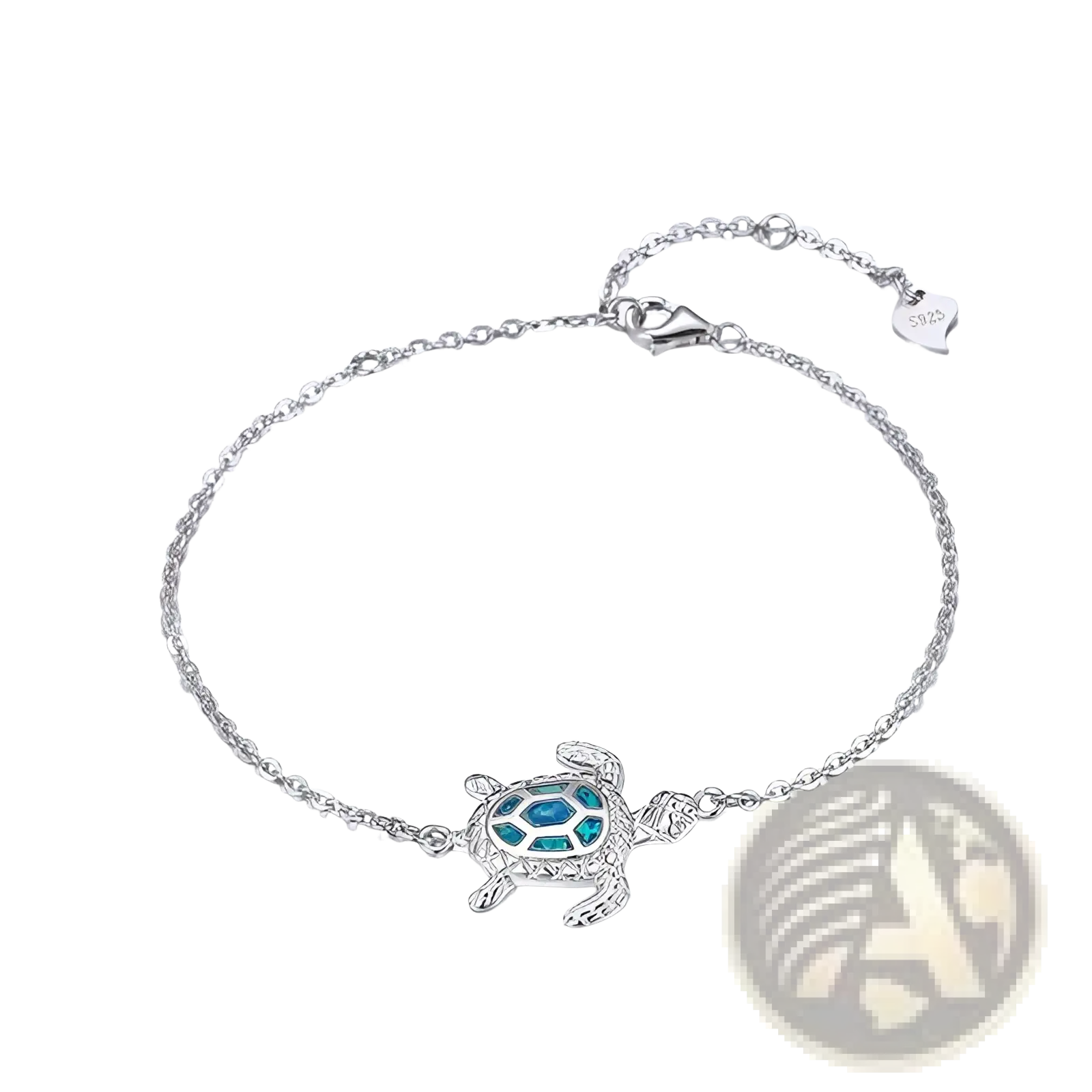 Silver sea turtle anklet with turquoise inlaid shell charm and delicate silver chain for elegant beachwear