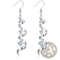 Silver spiral crystal teardrop dangle earrings featuring three iridescent crystal beads with a silver finish
