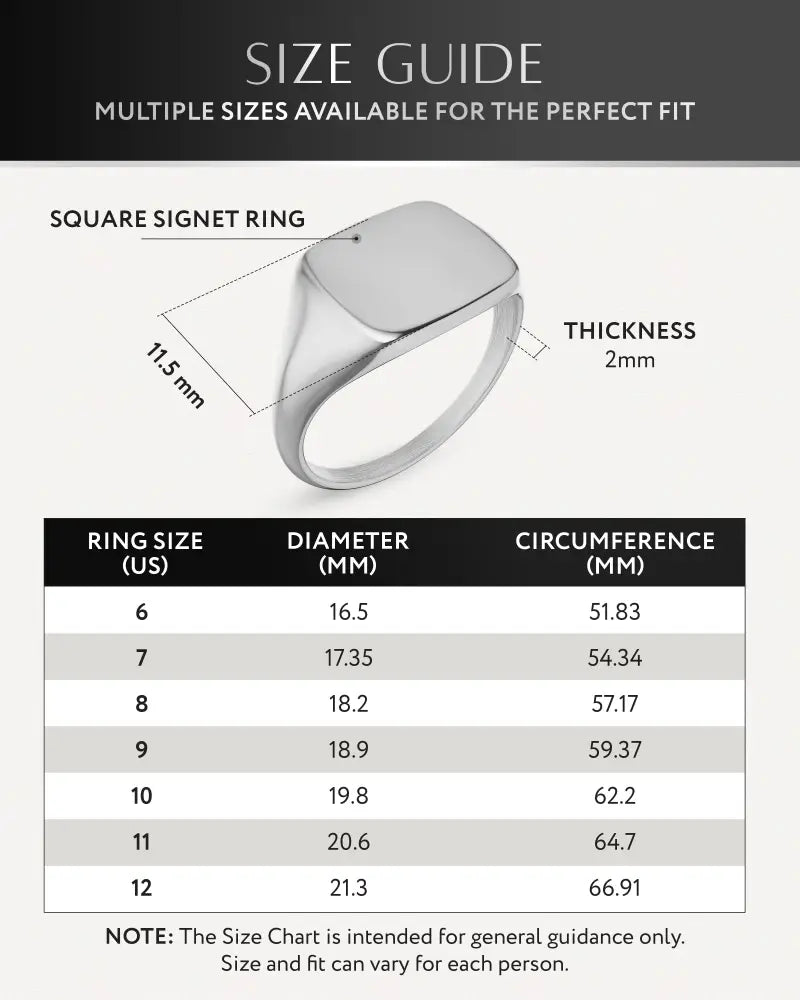 Polished silver square signet ring in 316l stainless steel with 11.5 mm width and sleek metallic finish