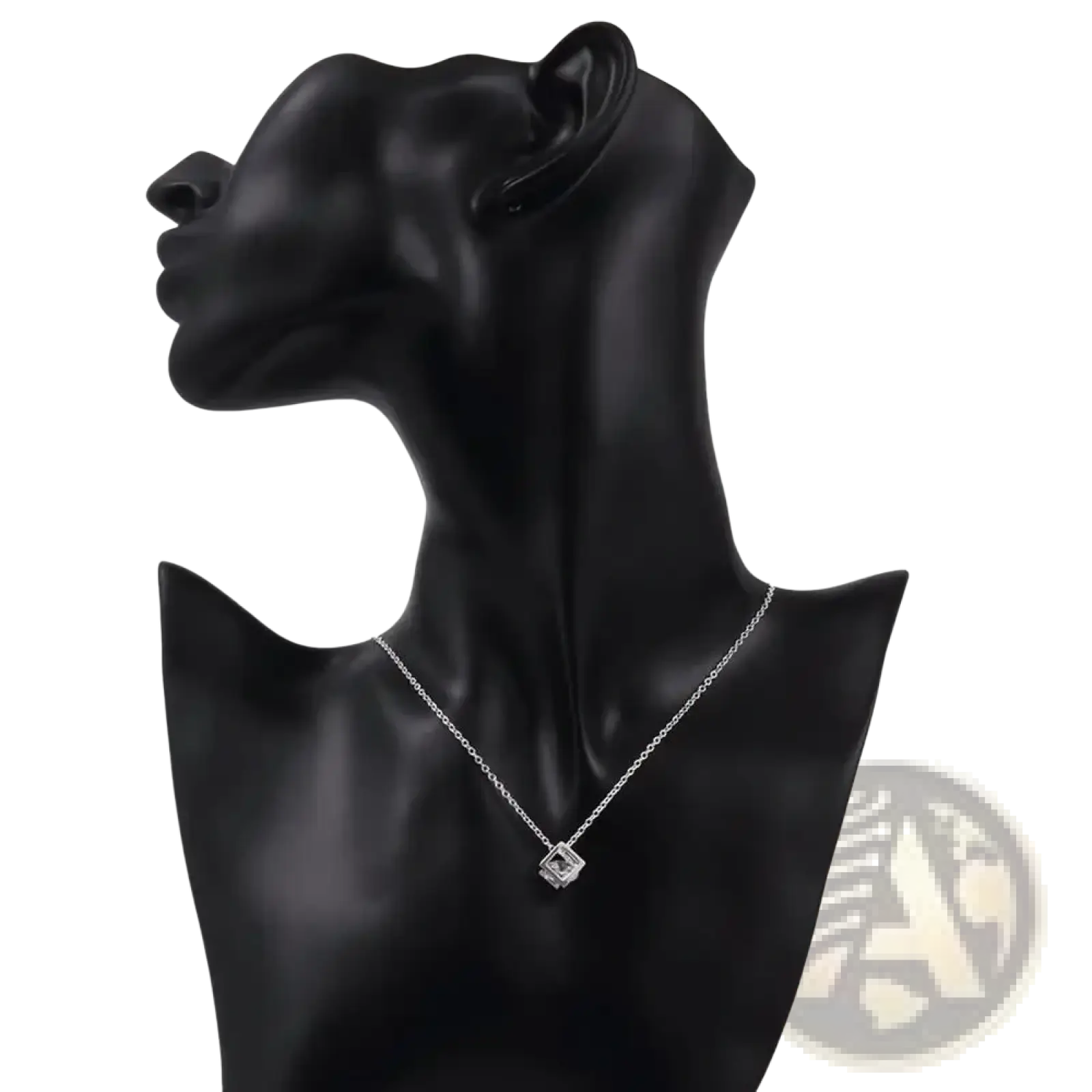 Silver square zircon pendant necklace with clear faceted stones on a silver chain for elegant wear