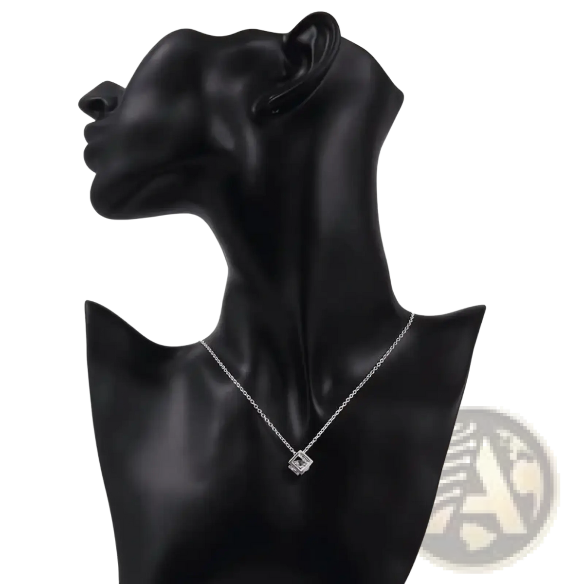 Silver square zircon pendant necklace featuring clear faceted stones on a silver chain necklace