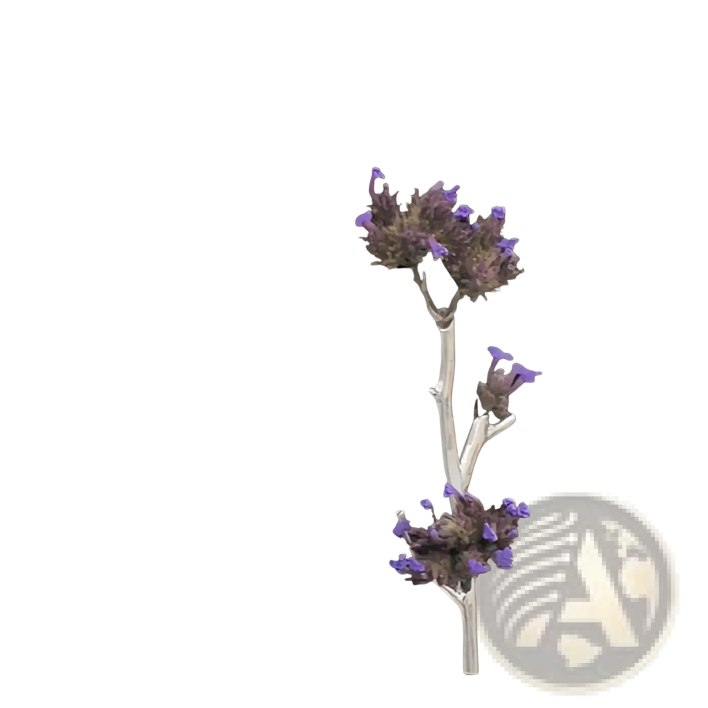 Silver tree branch brooch pin featuring delicate silver stems and clustered purple lavender blossoms for fashion corsage use