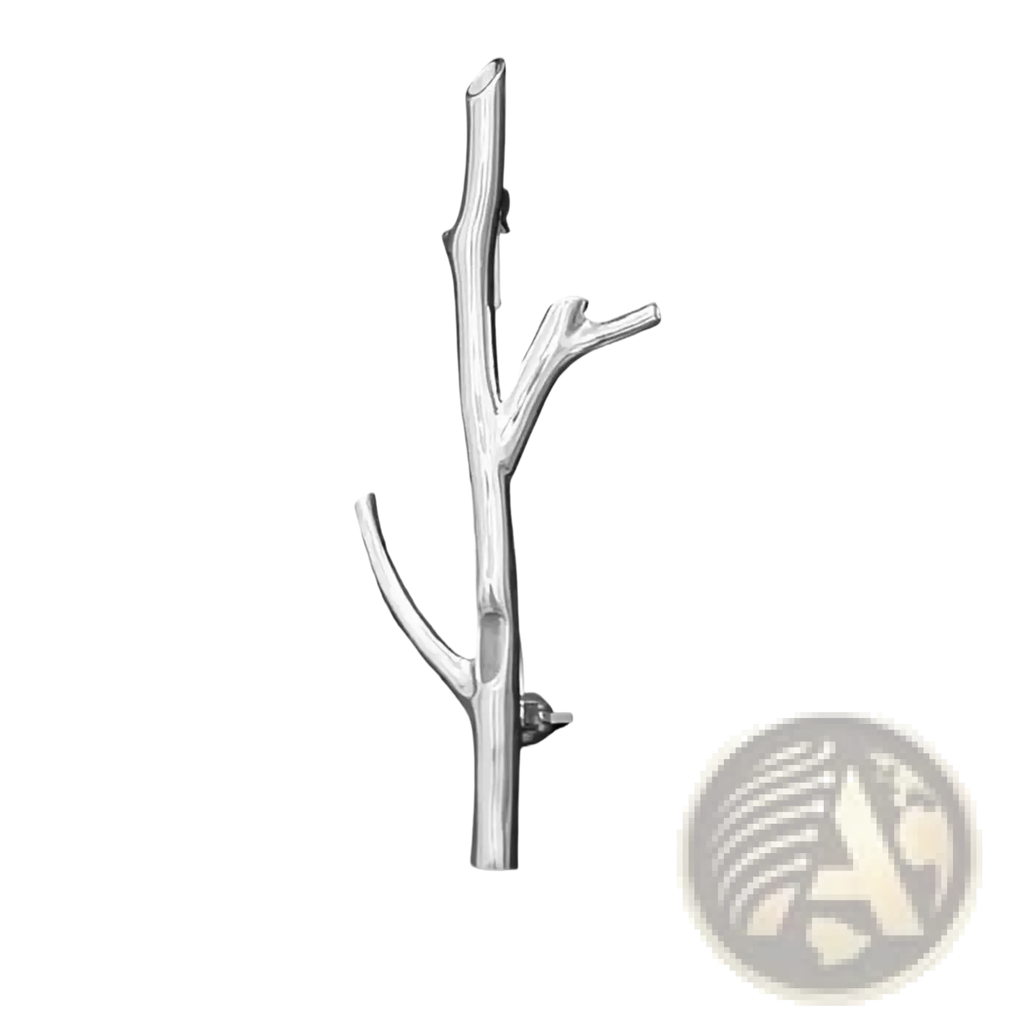 Silver tree branch brooch pin with a sleek metallic finish and natural branching design for fashion corsage use