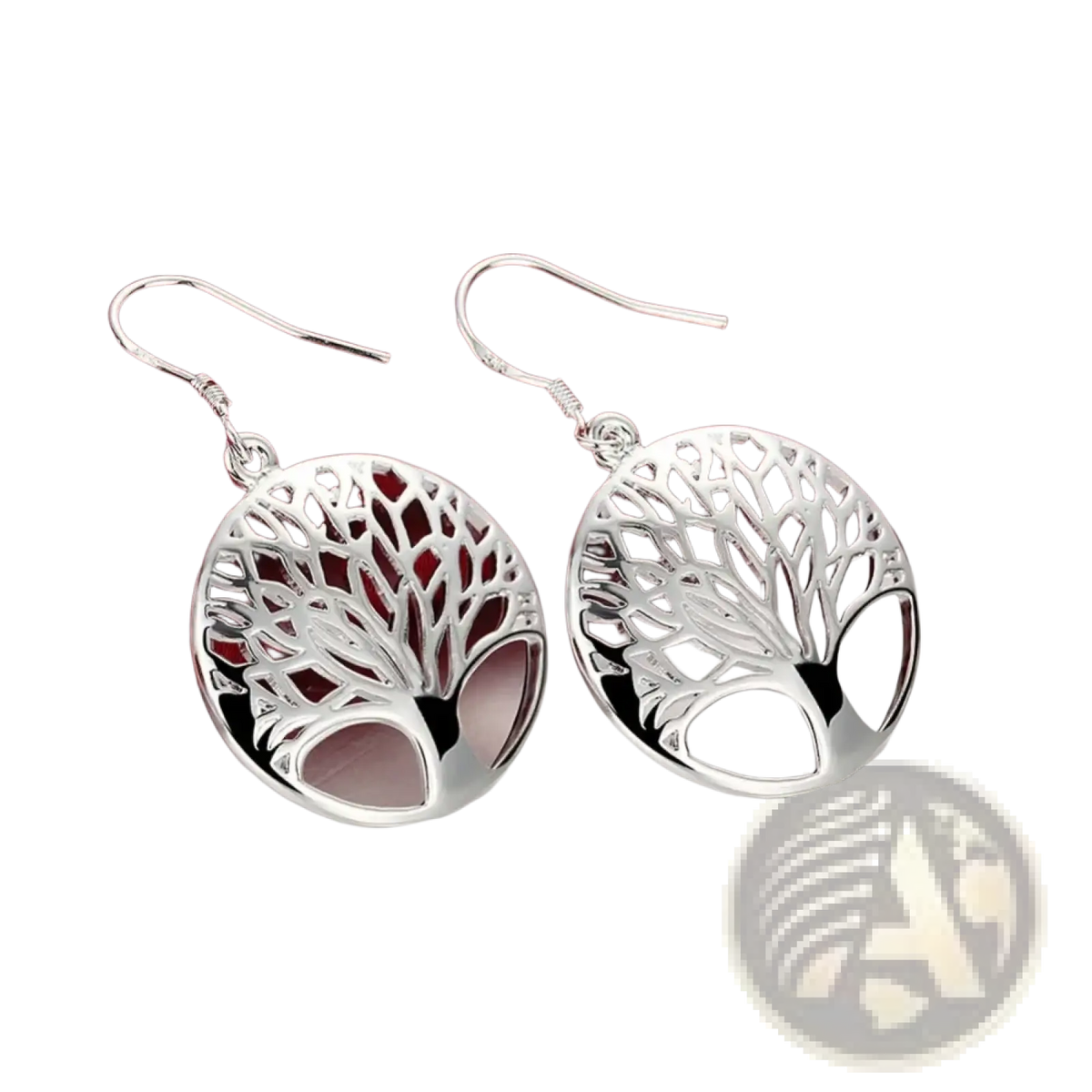 Silver tree of life earrings with intricate cut-out design in 925 sterling silver and hook clasps