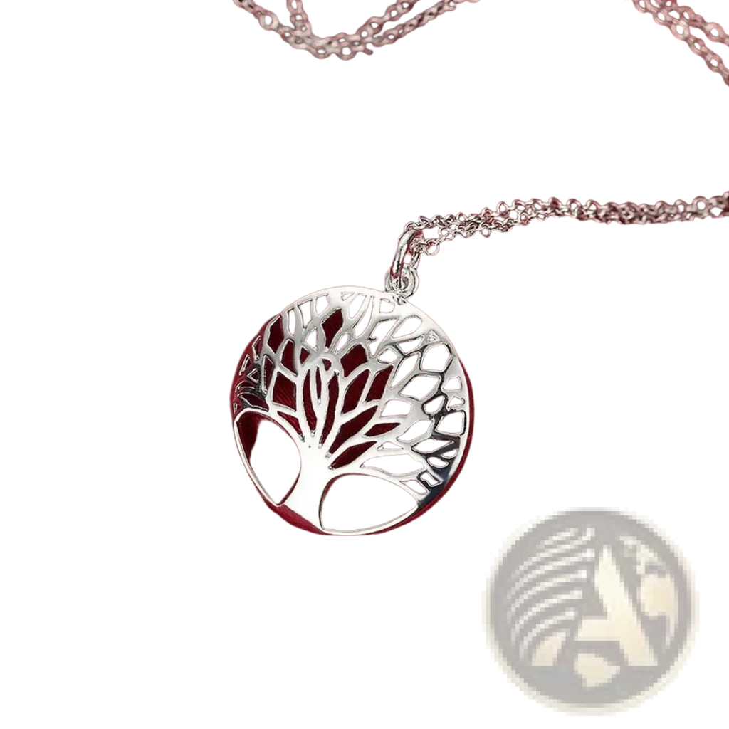Silver tree of life pendant necklace in 925 sterling silver with intricate cut-out design and delicate chain