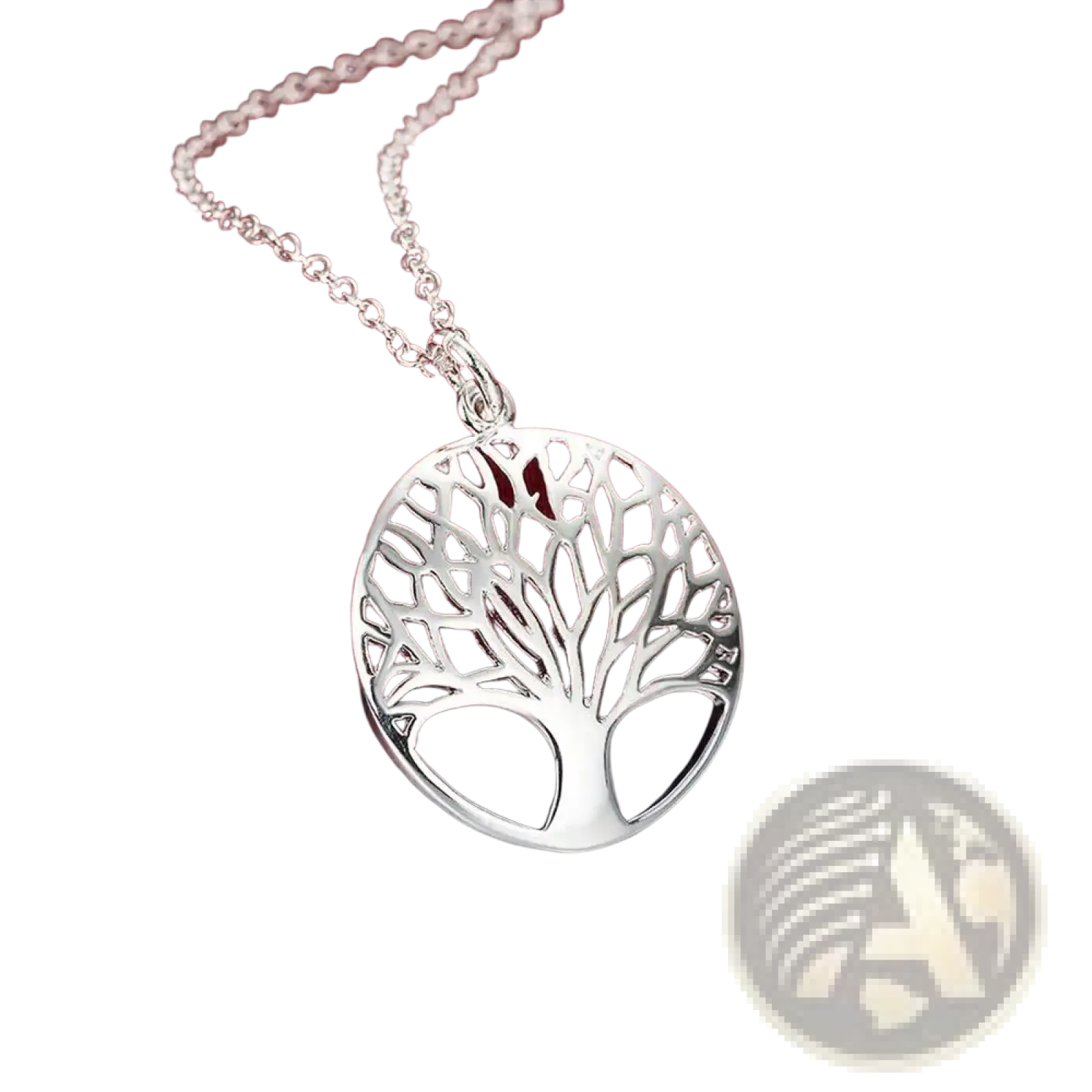 Silver tree of life pendant necklace in 925 sterling silver with intricate cut-out design and delicate chain