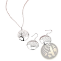Silver tree of life pendant necklace and matching earrings set in 925 sterling silver with intricate filigree detailing