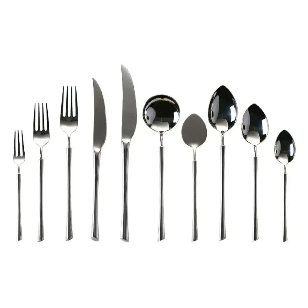 Polished silver western stainless steel cutlery set with shiny flatware featuring sleek modern design and polished finish