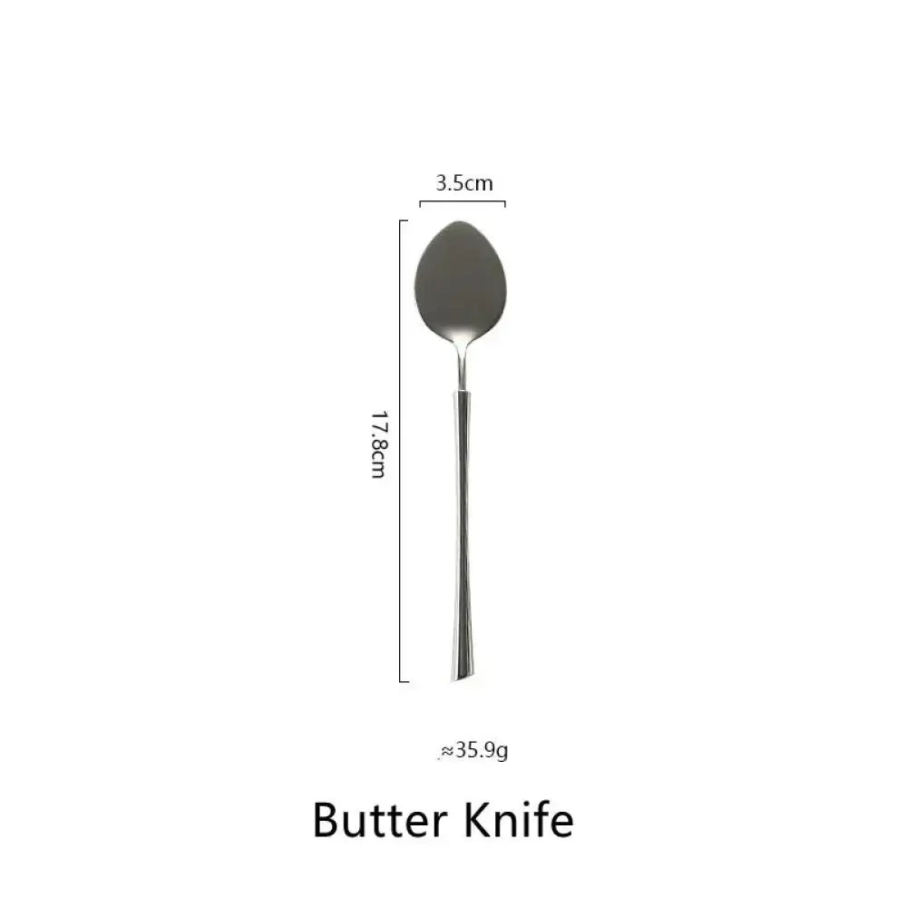Silver stainless steel butter knife with sleek modern design 17.8cm length 3.5cm width from polished silver western cutlery set