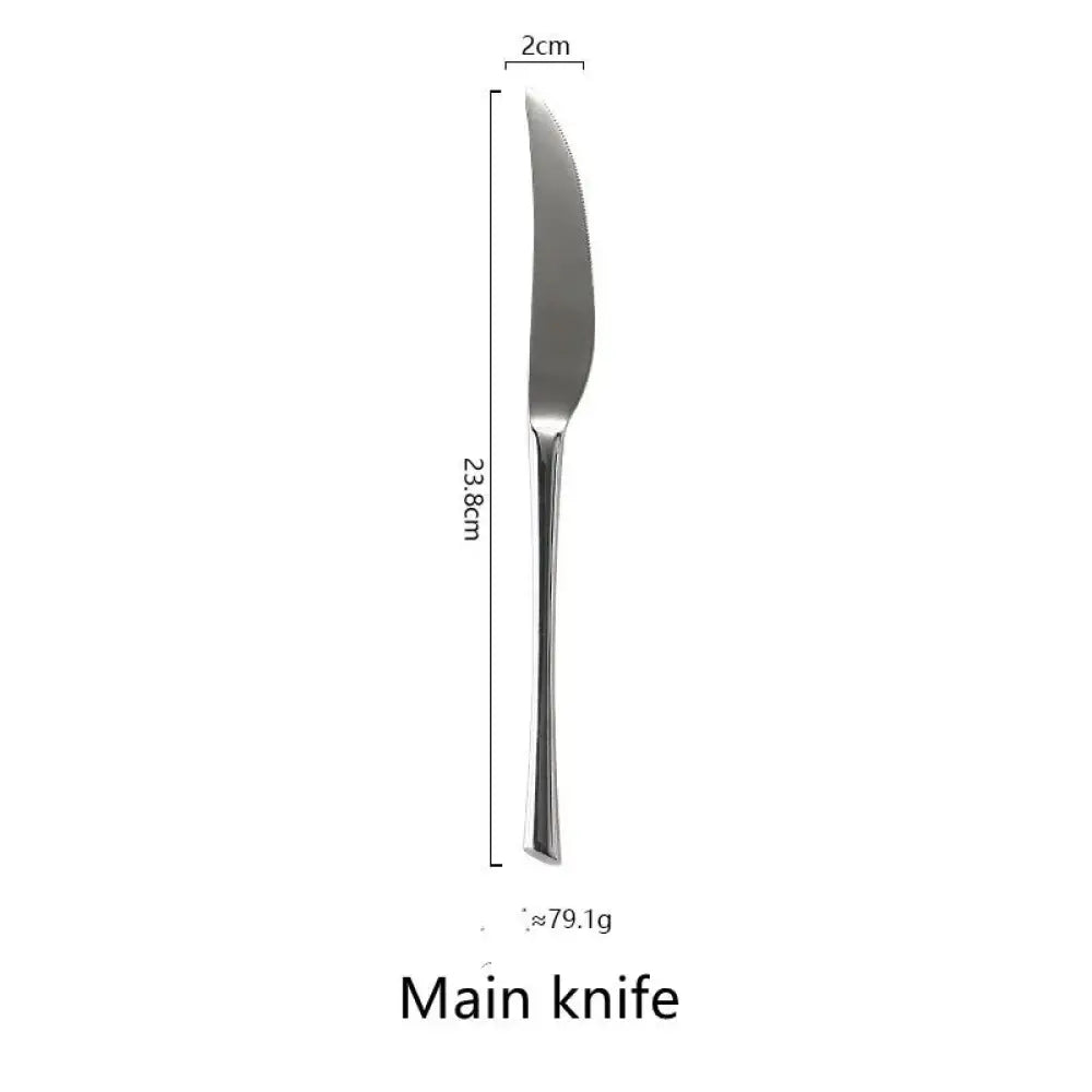 A sleek polished silver western stainless steel main knife with a 2cm blade width and polished finish