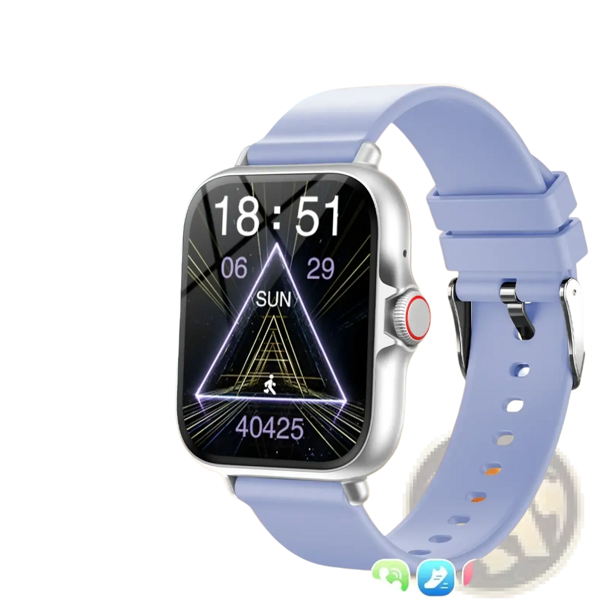 Simsonlab Bluetooth calling fitness smart watch with light purple silicone strap silver-toned case and digital display