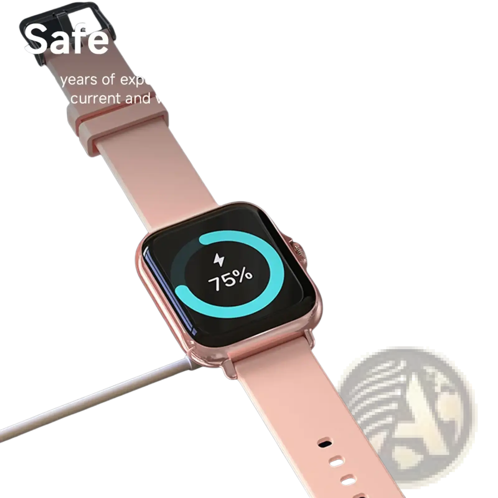 Simsonlab bluetooth calling fitness smart watch rose gold with pink silicone strap showing 75 percent battery charge