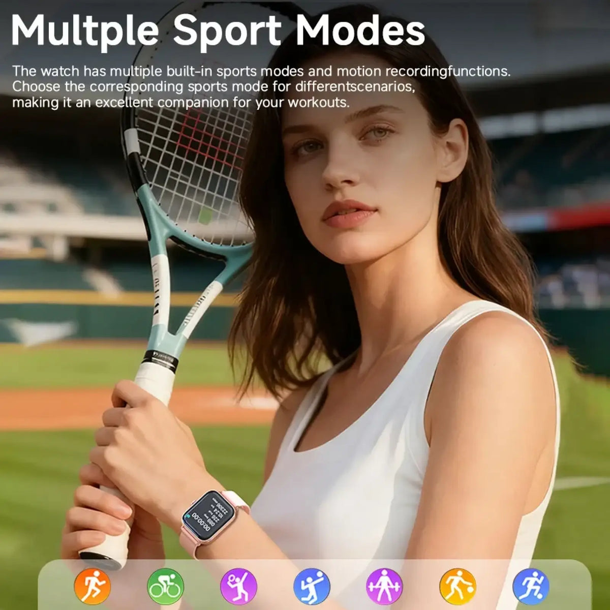 Simsonlab bluetooth calling fitness smart watch with sleek pink silicone strap and rectangular digital sport display