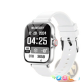 Simsonlab Bluetooth calling fitness smart watch with white silicone strap silver case and red side button accent