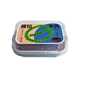 A clear plastic container holding a colorful branded simulated ice cream cake slow rising fidget toy with chinese characters