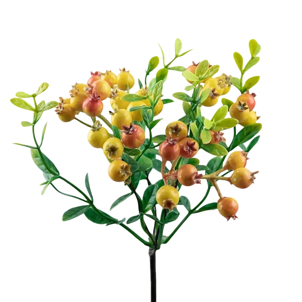 Simulation berry flowers foam branch with vibrant yellow-orange berries and green leaves for home and wedding decor