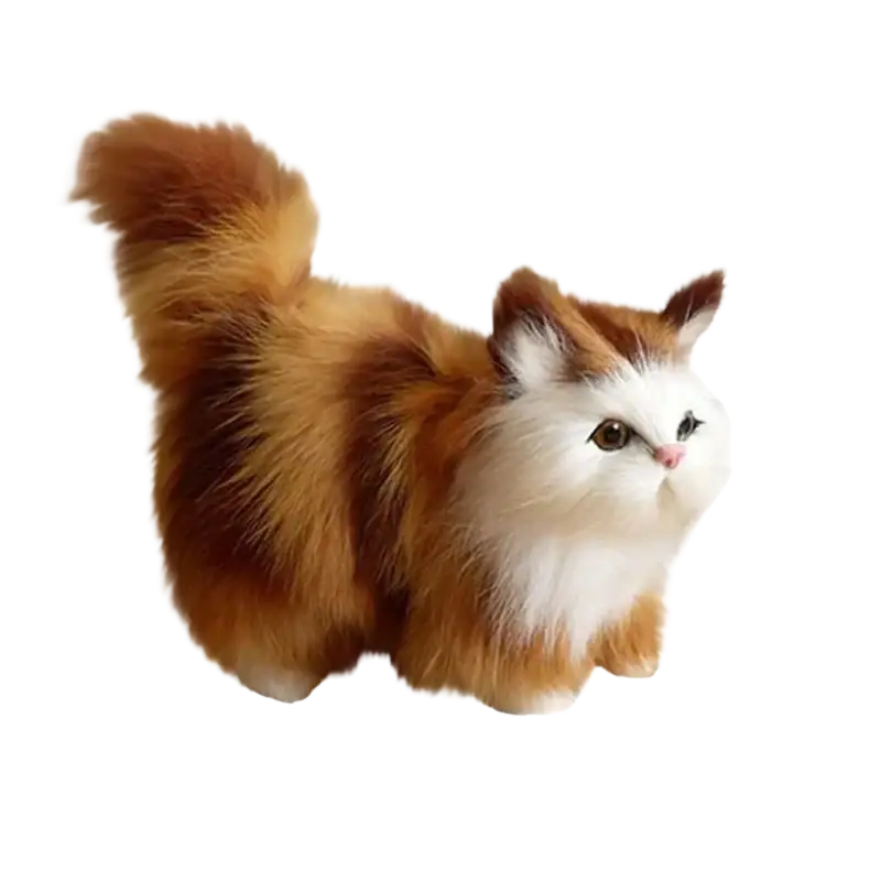 A simulation cat plush soft stuffed animal toy with a white face and fluffy brown fur for decoration or play