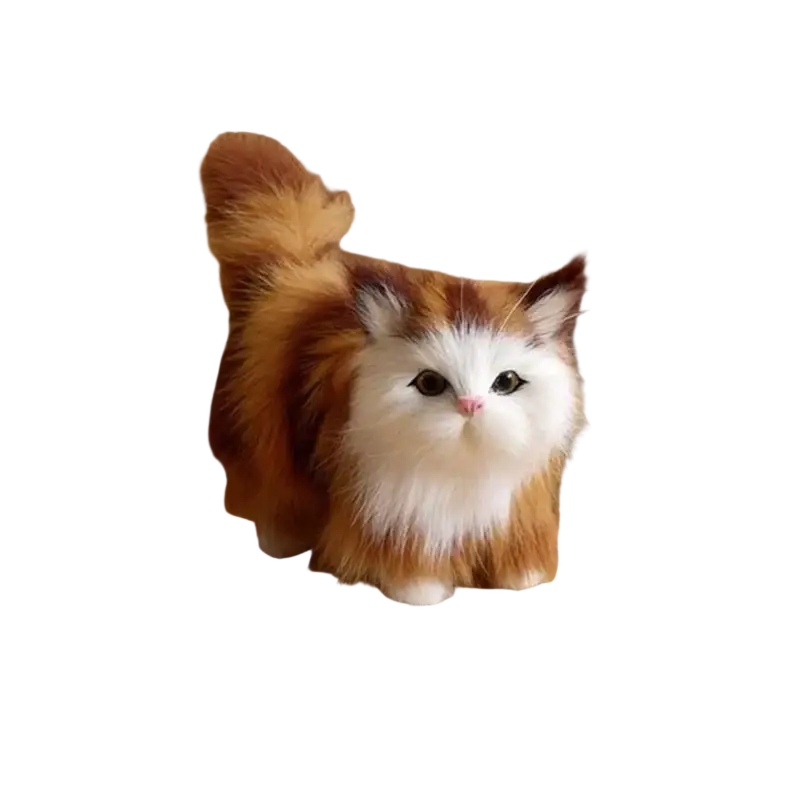 A fluffy orange and white simulation cat plush with detailed fur texture soft stuffed animal toy