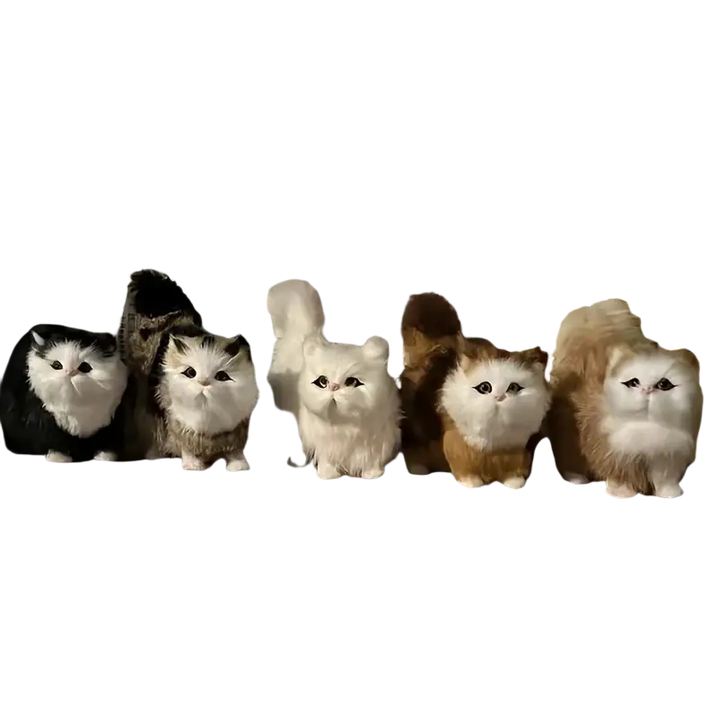 A collection of simulation cat plush stuffed realistic kitten toys in various colors and fluffy patterns
