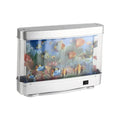 Silver-framed led tropical fish aquarium motion night light with colorful printed fish and coral designs on transparent sides