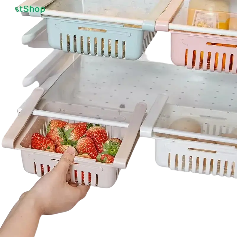 Beige plastic sink drain rack drawer organizer with vertical slotted sides handle made of food-grade polypropylene