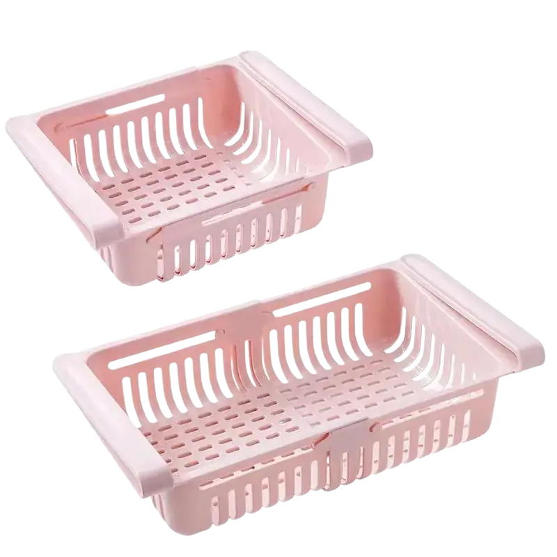 Pink plastic sink drain rack with slotted sides handle made of food-grade polypropylene adjustable kitchen shelf