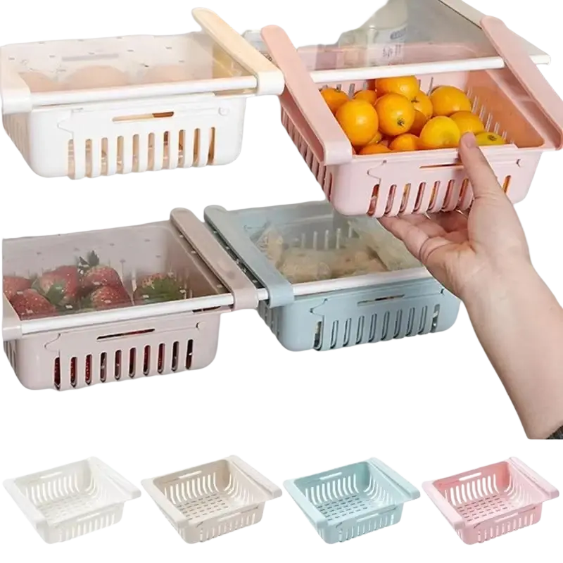 Pastel-colored plastic sink drain rack with slatted sides and sliding handles made of food-grade polypropylene