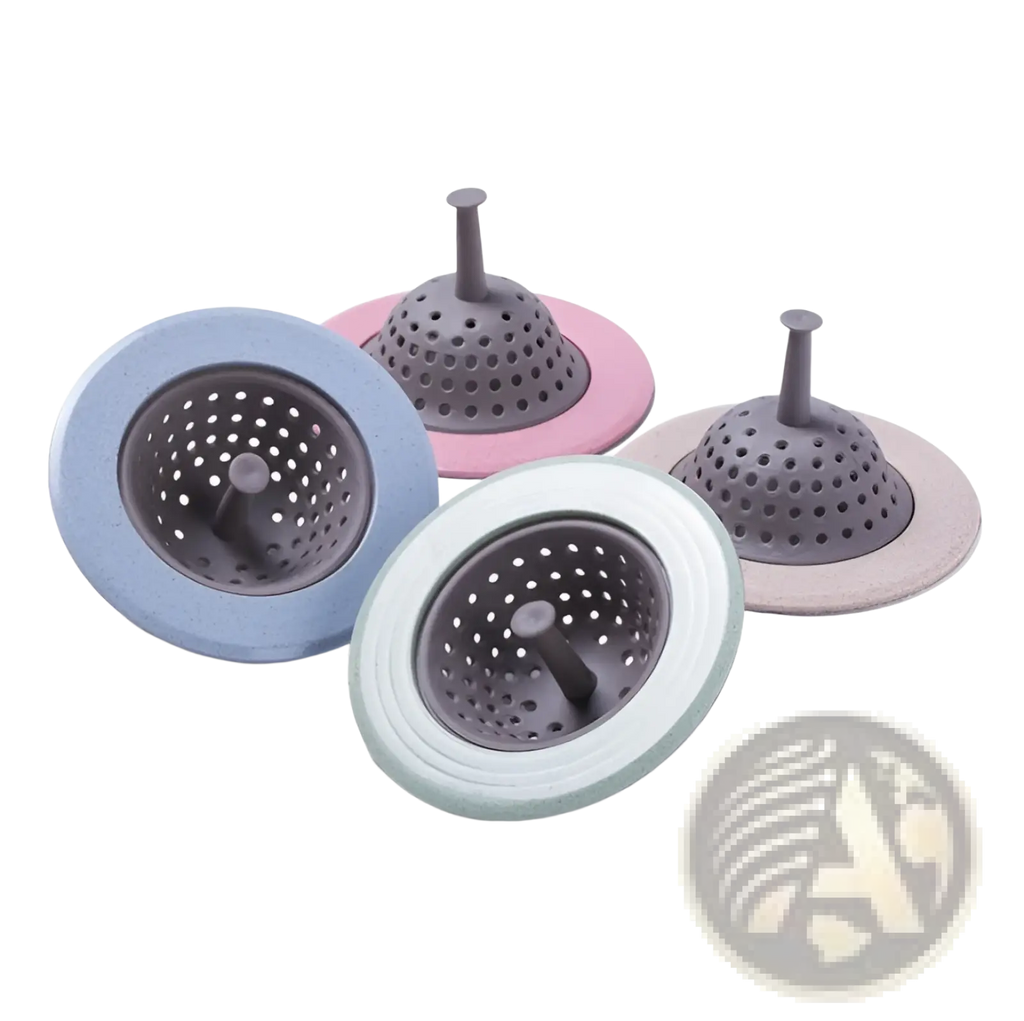 Pastel-colored silicone sink strainer with perforated cone and central spike for anti clogging kitchen filter use