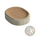 Beige woven sisal cat scratcher bed and lounge with textured ribbed surface and sturdy fabric exterior