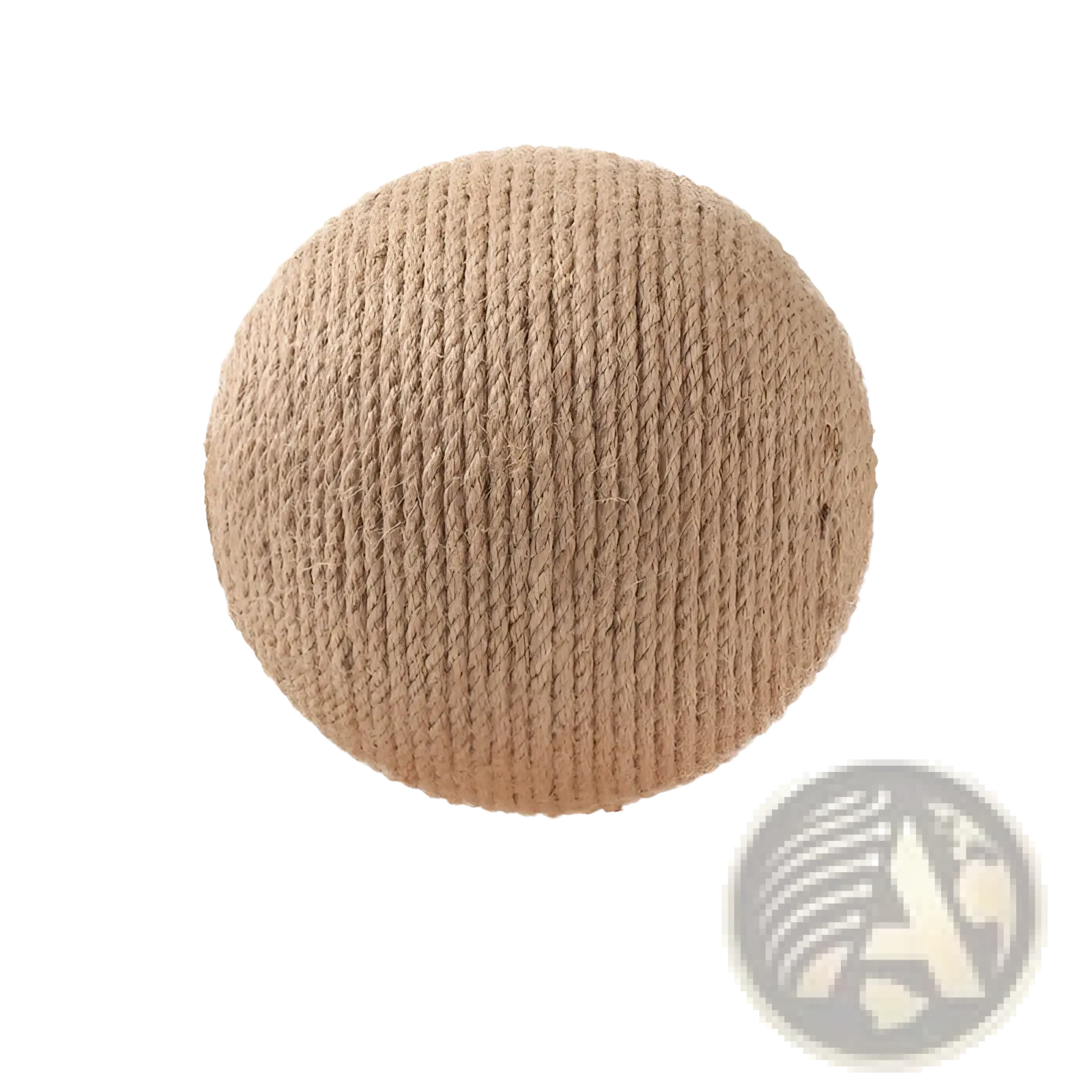 Sisal cat scratching ball made of natural beige rope with 12 cm diameter on a wooden triangle stand