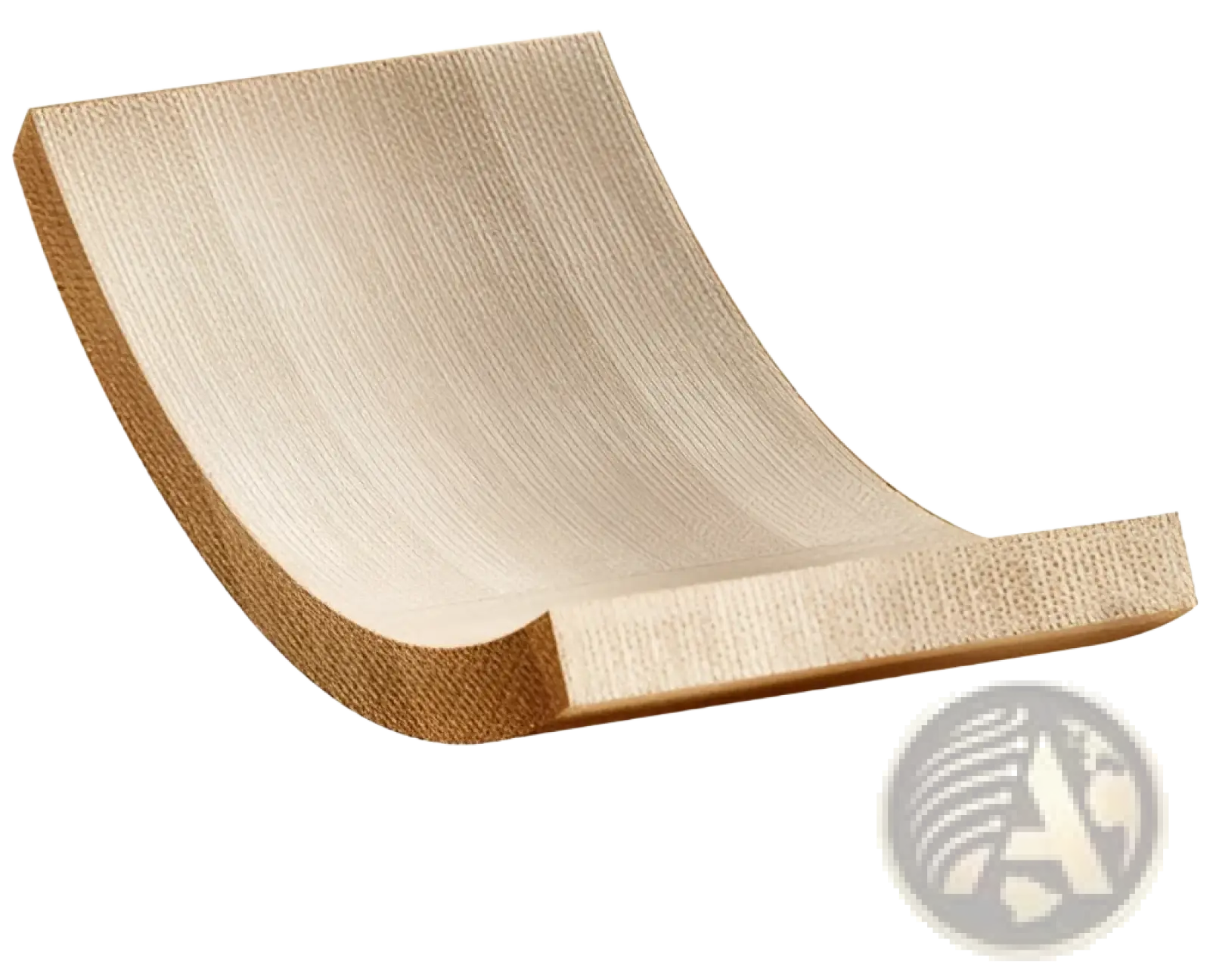 Beige corrugated cardboard cat scratcher with curved ergonomic design for sisal cat scratching board wooden nest and post