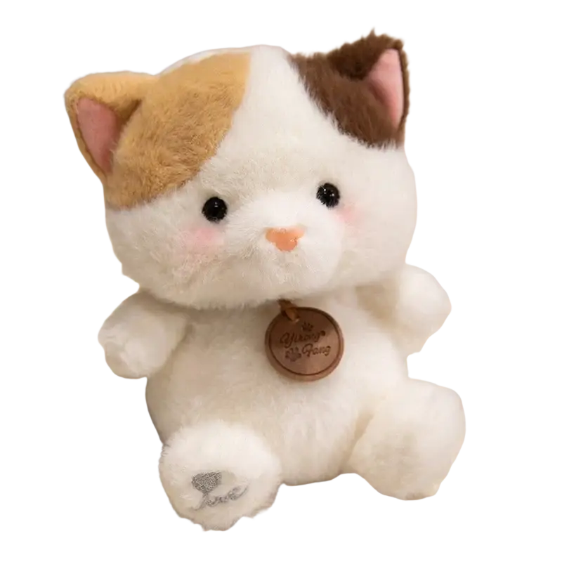 Adorable white tan and brown plush sitting animals red panda fox with soft fur and embroidered paw details