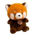 Cute orange and white plush red panda fox toy with soft fur black button eyes and small wooden tag around neck