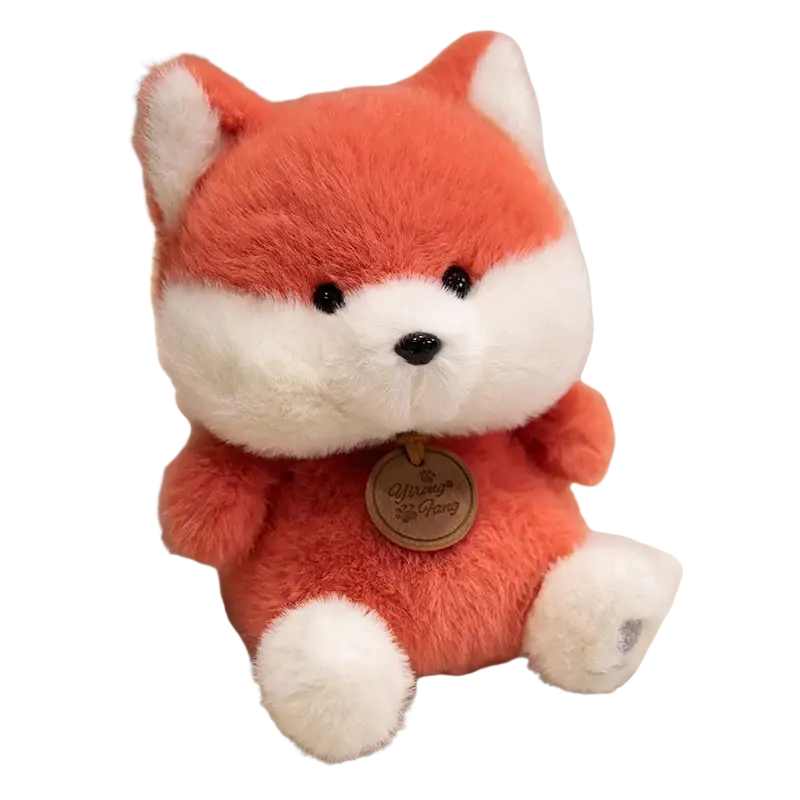 Cute orange and white plush fox toy with soft fur and wooden tag from animals red panda fox sloth plush toys collection