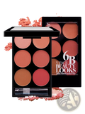 Black rectangular six color blush palette with warm tones and a built-in brush by 6b v face beauty looks