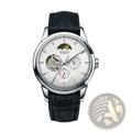Silver-toned wujtek skeleton automatic mechanical watch 40mm with white dial moon phase and black crocodile leather strap