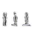Set of three white resin skeleton decoration figurines in distinct poses for tabletop mounting inspired by art deco style