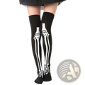 Black over-the-knee socks with white skeletal design featuring a skeleton print for halloween thigh high stockings