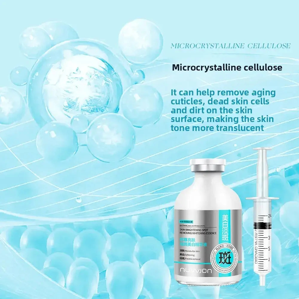White and silver nuvion skin brightening face serum with syringe applicator for spot removal and whitening essence