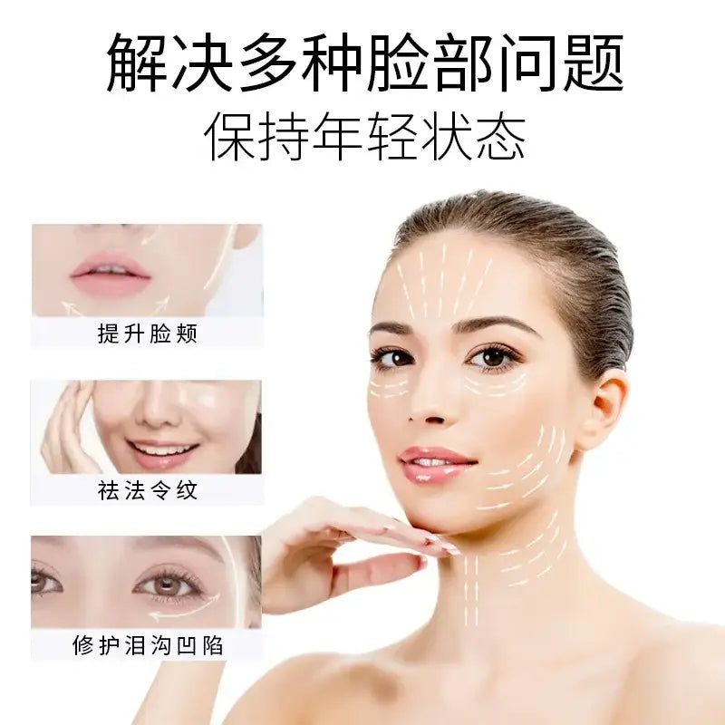 A woman with smooth skin promotes skin care collagen moisturizing essence vial for youthful hydration