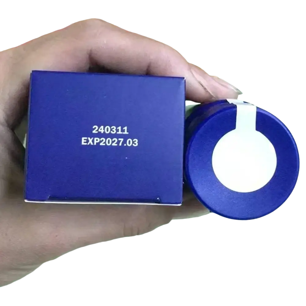 Blue cylindrical container and matching box of skin care soothing balm 120ml moisturizing cream with expiry 2027.03