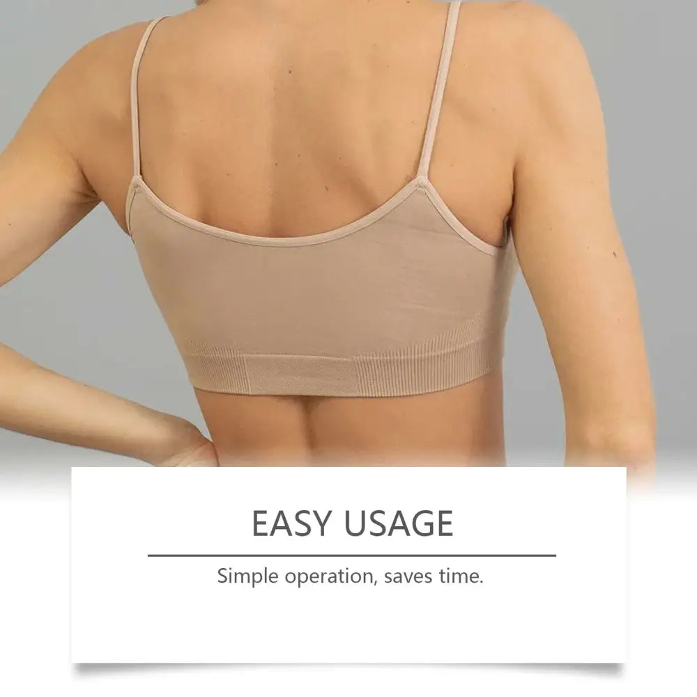 Beige stretchy sports bra with thin straps and ribbed underband paired with ximonth spermidine autophagy skin soothing cream