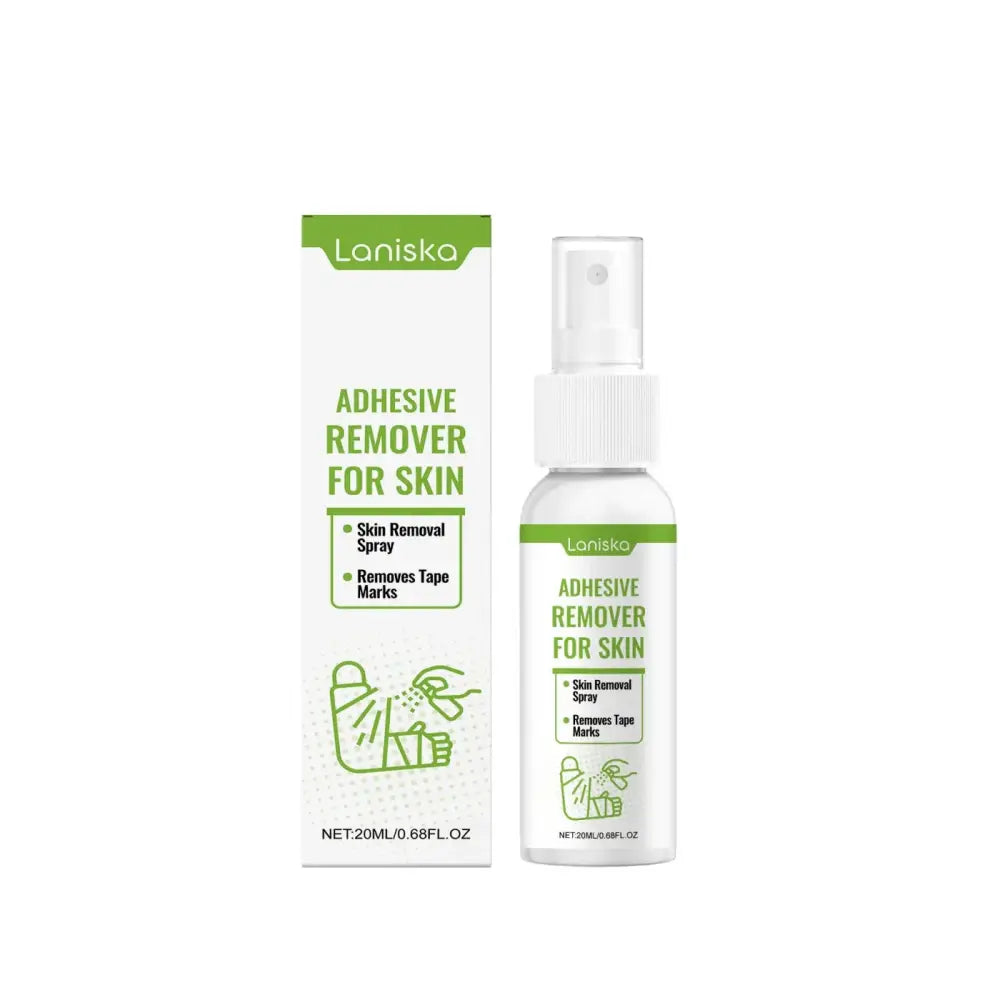 Laniska refreshing face mist and adhesive remover spray in a white bottle with green label and clear spray nozzle