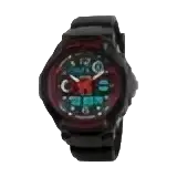 Black skmei kids digital sport watch with pu band material water resistance depth and vibrant led display