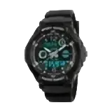 Black skmei kids digital sport watch with pu band material water resistance depth and minimalist matte finish design