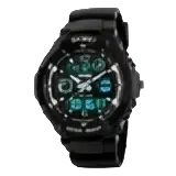 Black skmei kids digital sport watch with pu band material features water resistance depth and sleek rectangular face